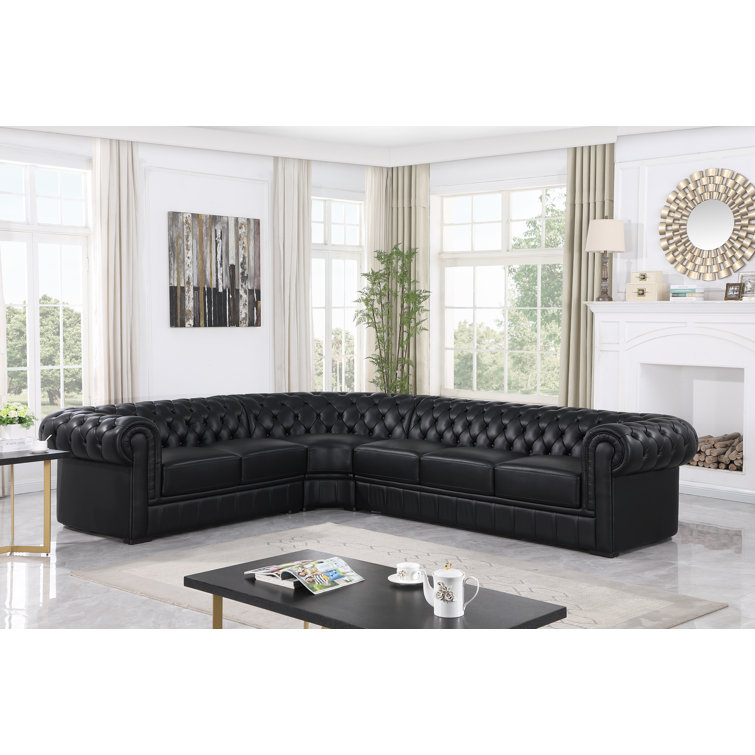 Wayfair black leather deals couch